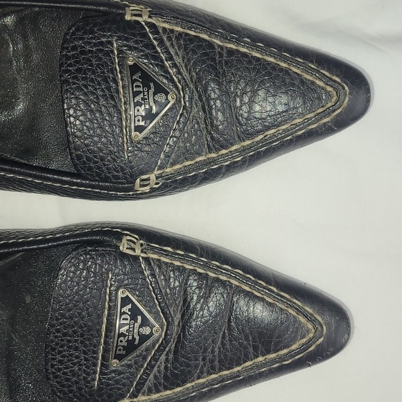 PRADA Women's Black Pointy flats shoes size 38 8 - Picture 1 of 16